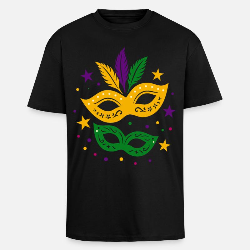 Karneval Masken mit Sternen & bunten Federn - Oversized Heavyweight Unisex T-Shirt - Schwarz