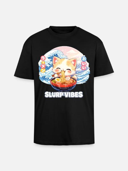 Ramen Cat Kanagawa Pastel - Unisex Oversized Heavyweight T-shirt - black