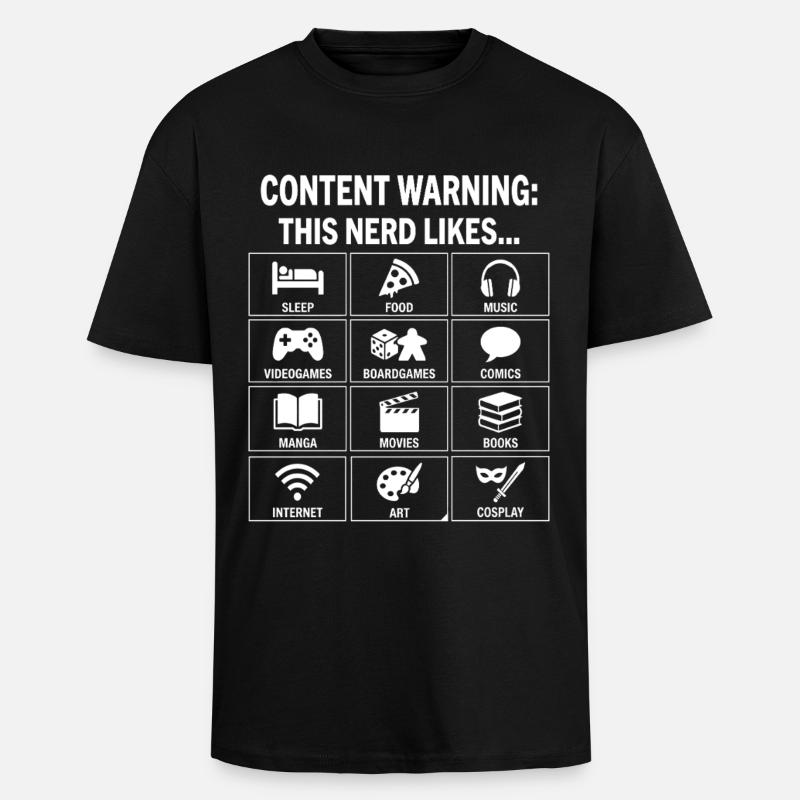 Content Warning – Nerd Culture Hobby Guide - Oversized Heavyweight Unisex T-Shirt - Schwarz