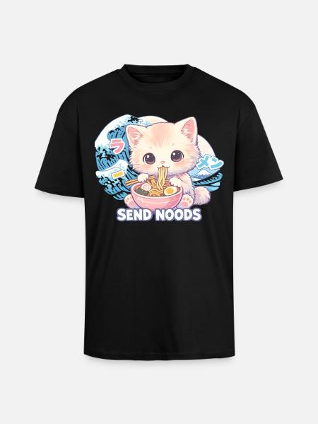 Ramen Cat Kanagawa - Unisex Oversized Heavyweight T-shirt - black