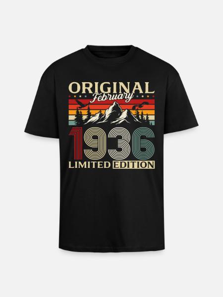 90e anniversaire février 1936 Millésime - T-shirt unisexe oversize épais - noir
