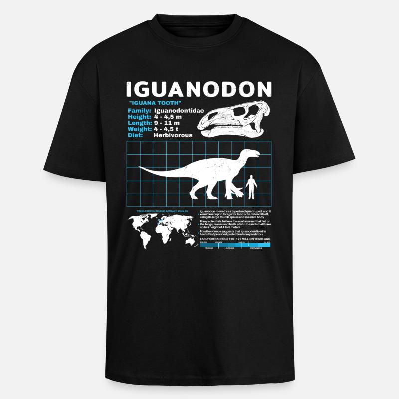 Iguanodon Fact Sheet - Oversized Heavyweight Unisex T-Shirt - Schwarz