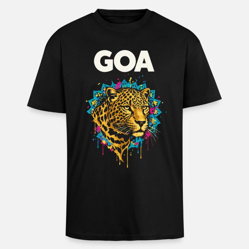 Mandala du léopard de Goa - T-shirt unisexe oversize épais - noir