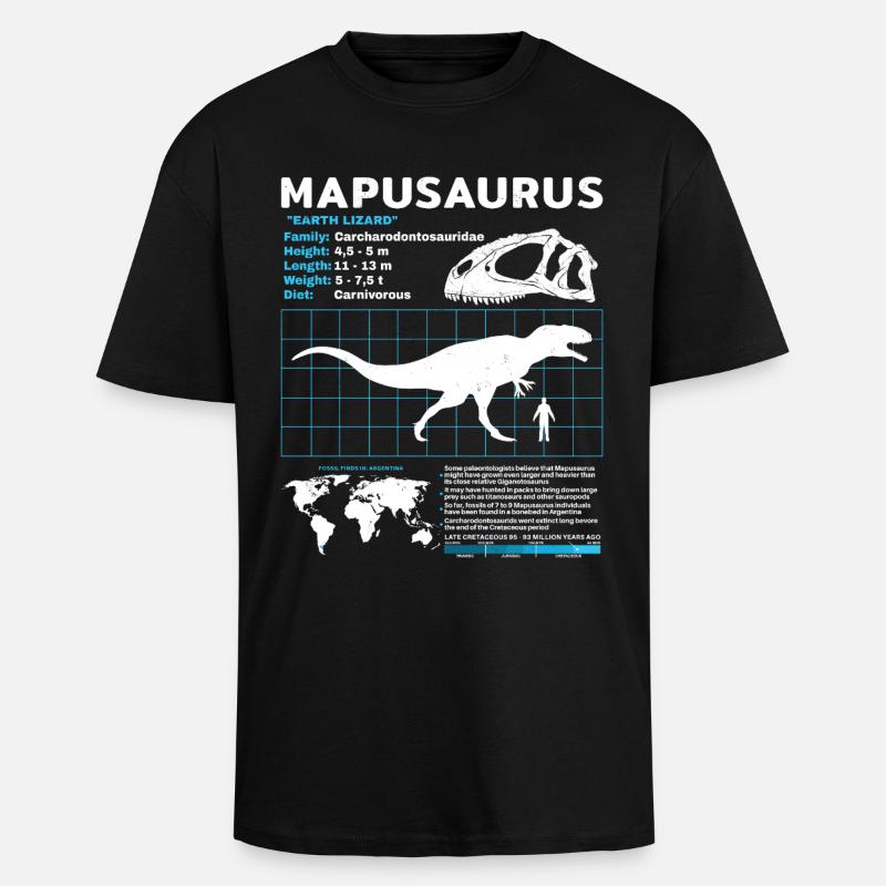 Mapusaurus Fact Sheet - Unisex Oversized Heavyweight T-shirt - black