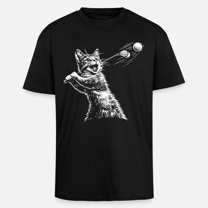 Golf Cat Golf - T-shirt unisexe oversize épais - noir