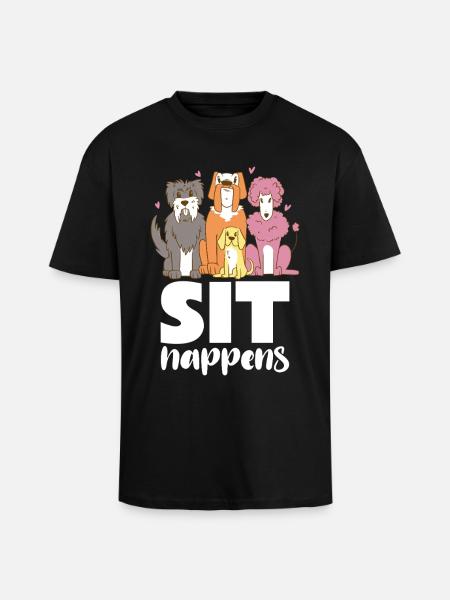 Dog Gang Sit Happens - Unisex Oversized Heavyweight T-shirt - black