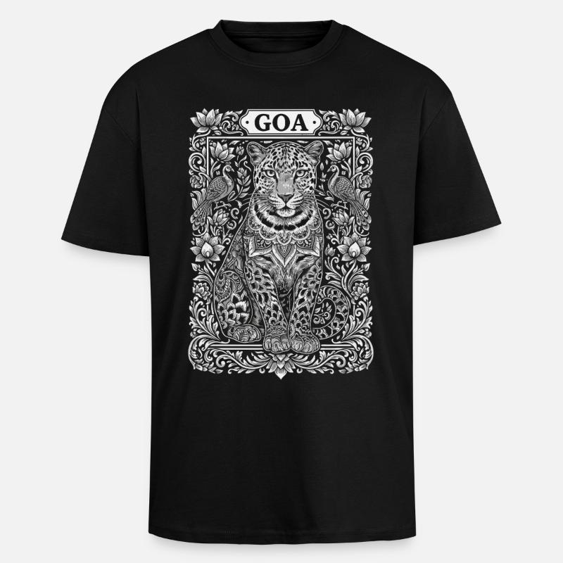 Mandala du léopard de Goa - T-shirt unisexe oversize épais - noir