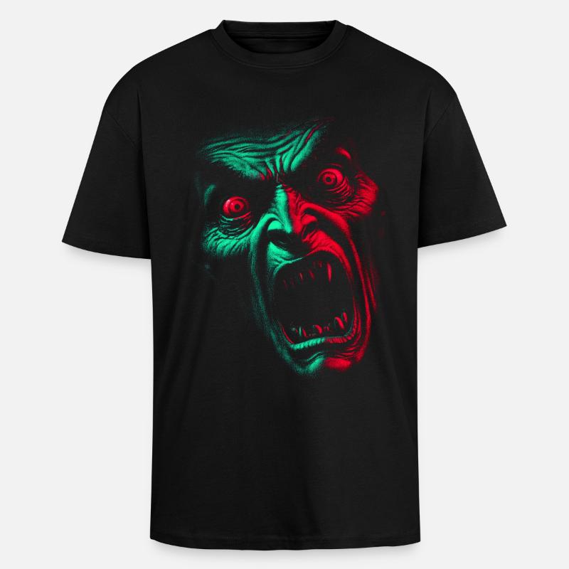 Split Face Horror GrünRot - Oversized Heavyweight Unisex T-Shirt - Schwarz