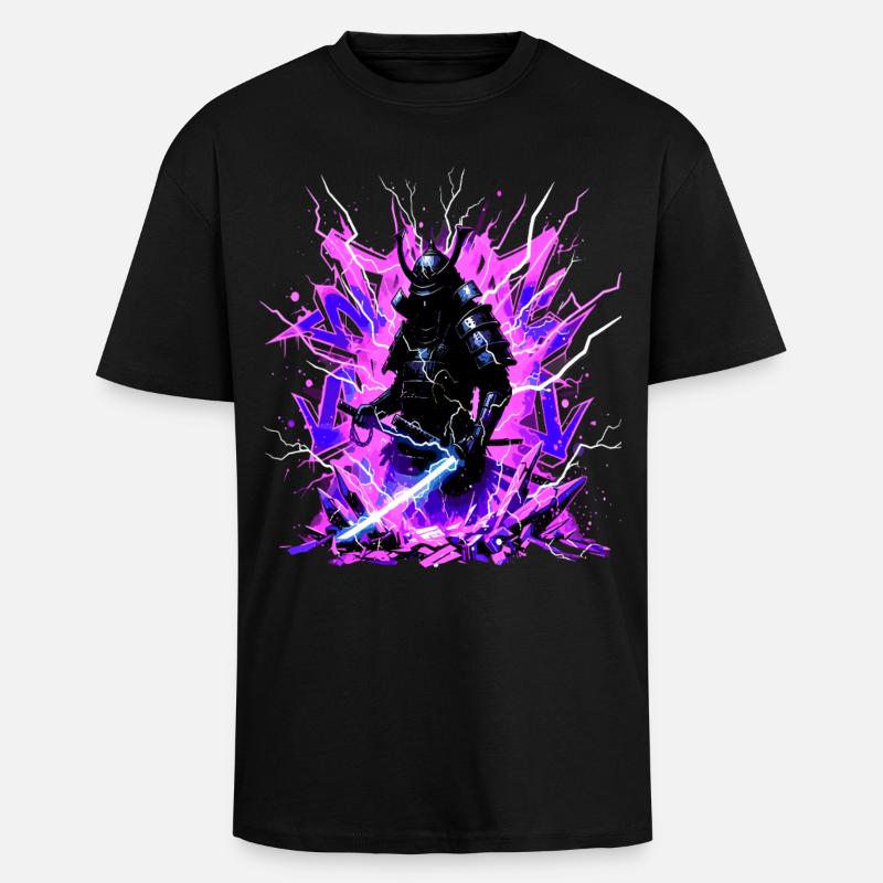 Cyber Samurai – Synthwave Katana Geist - T-shirt unisexe oversize épais - noir
