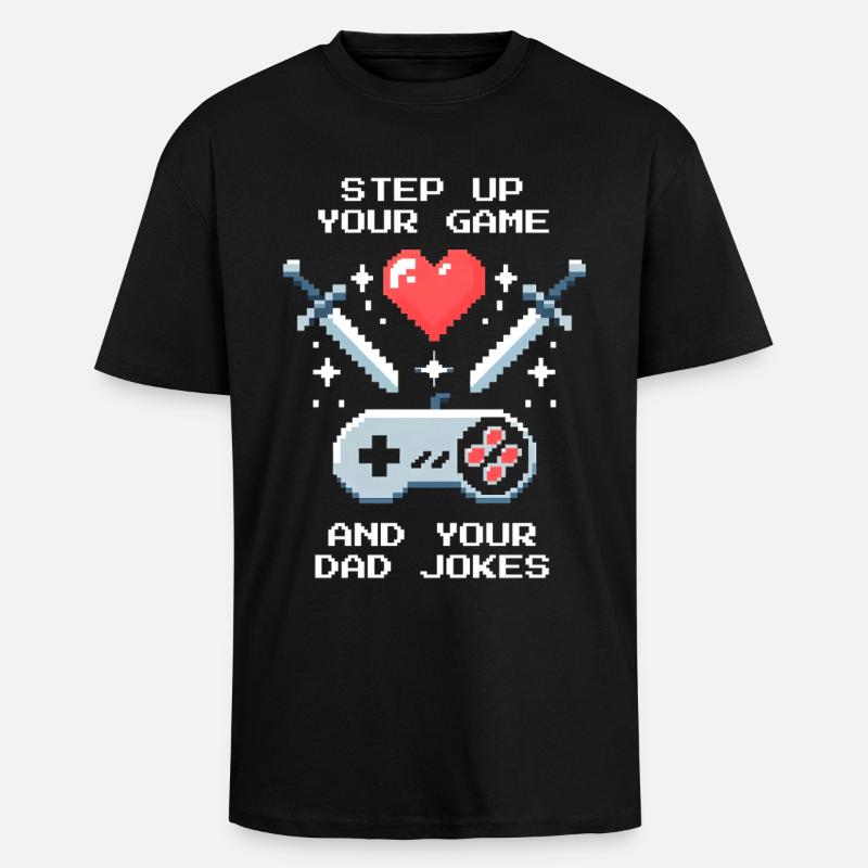Level up & Papa-Witze | Bonuspapa Patchwork - Oversized Heavyweight Unisex T-Shirt - Schwarz