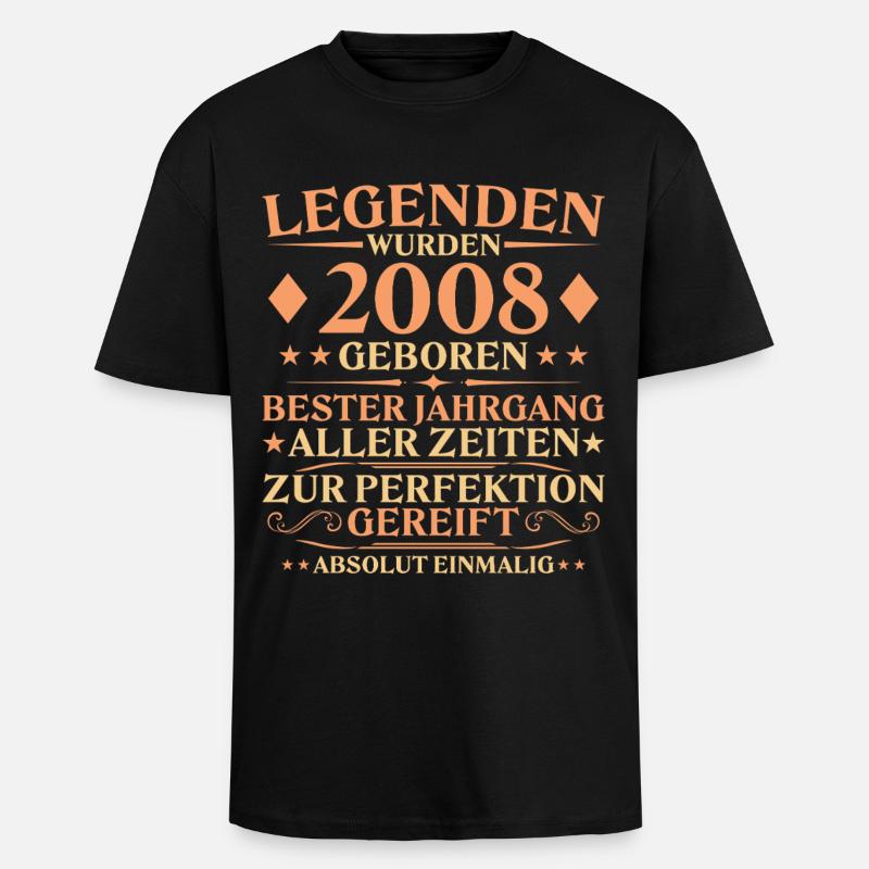 18e anniversaire Né en 2008 - T-shirt unisexe oversize épais - noir