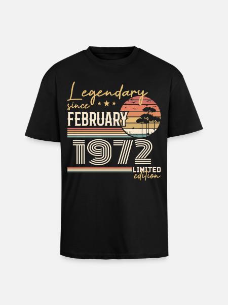 Février 1972 anniversaire 1972 légendes Février - T-shirt unisexe oversize épais - noir