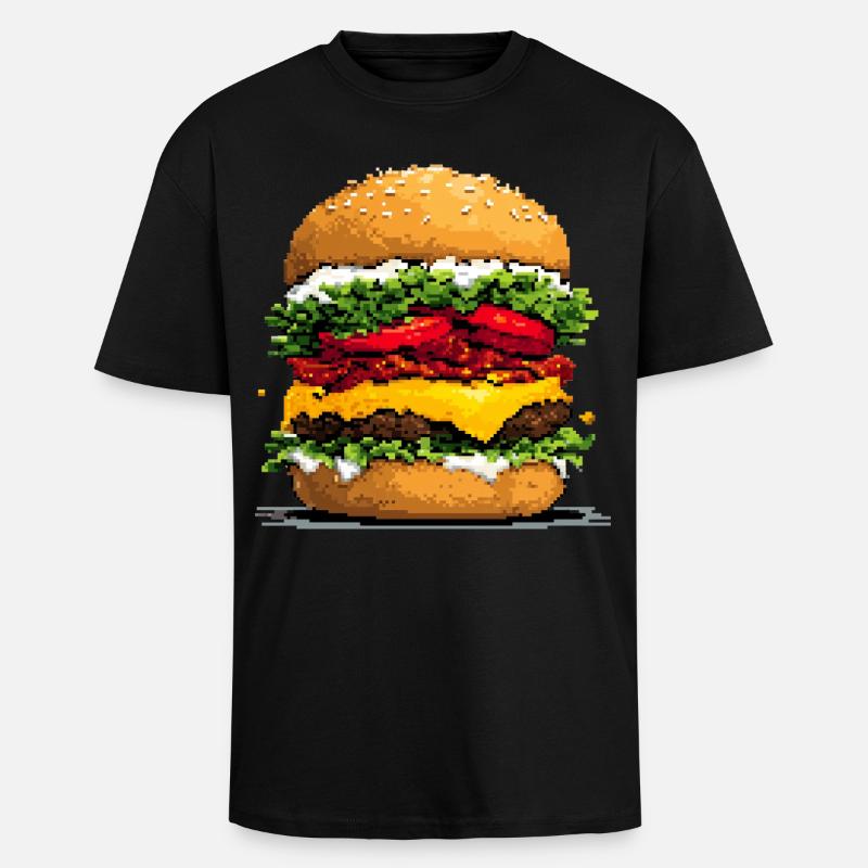 Pixel hamburger Pixel Art rétro - T-shirt unisexe oversize épais - noir