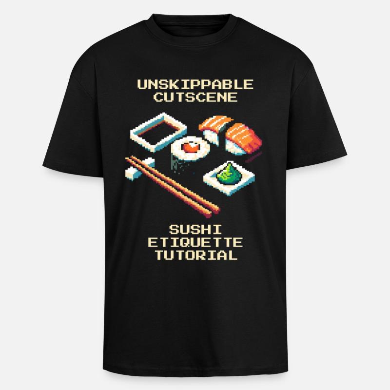 Unskipbare Cutscene | Sushi-Knigge Tutorial - Oversized Heavyweight Unisex T-Shirt - Schwarz