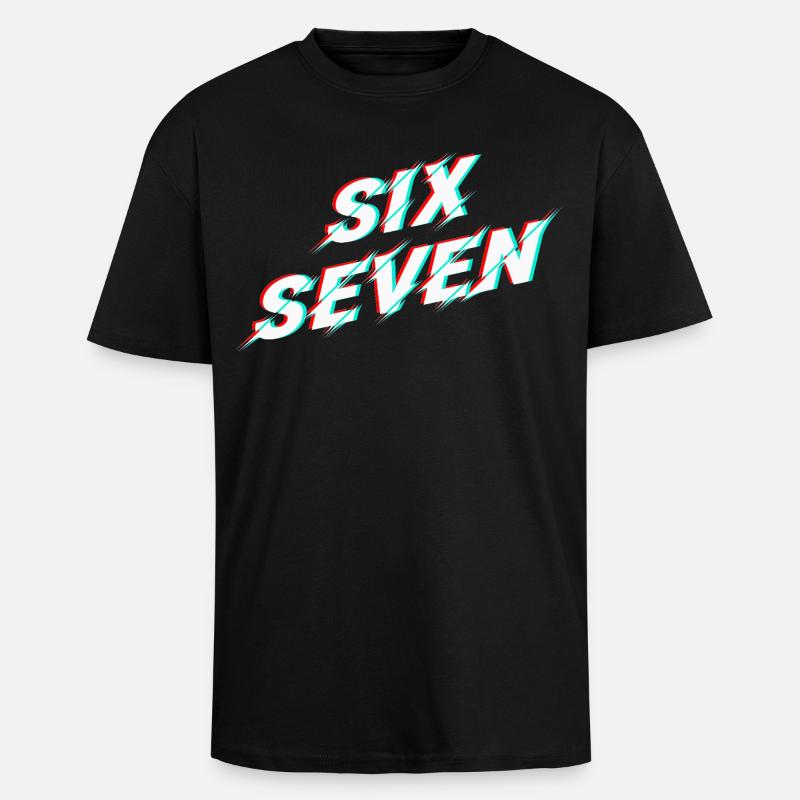 Six Seven 67 Meme Glitch Typografi - Unisex oversized t-skjorte i kraftig kvalitet - svart