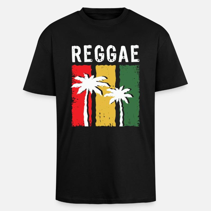 Reggae Palmen im Rasta-Farbblock - Oversized Heavyweight Unisex T-Shirt - Schwarz