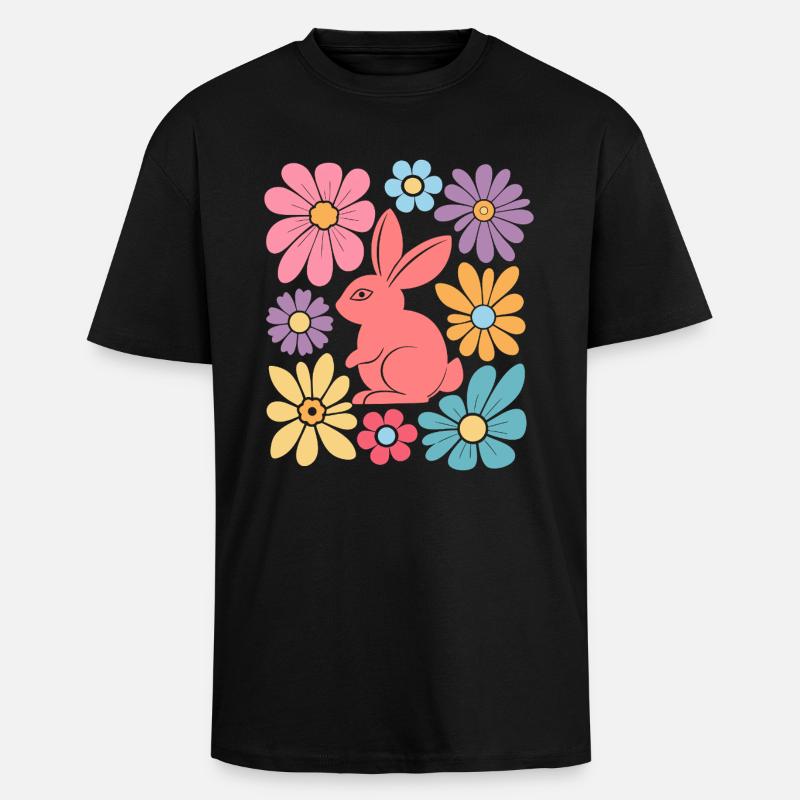 Joyeux lapin de Pâques Boho - T-shirt unisexe oversize épais - noir