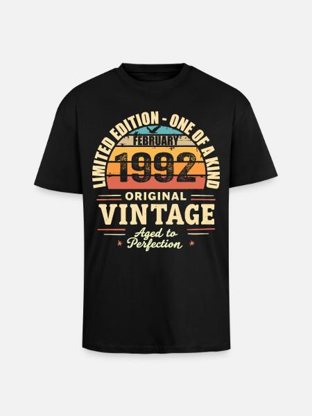 February 1992 Birthday Gift February 1992 - Unisex Oversized Heavyweight T-shirt - black