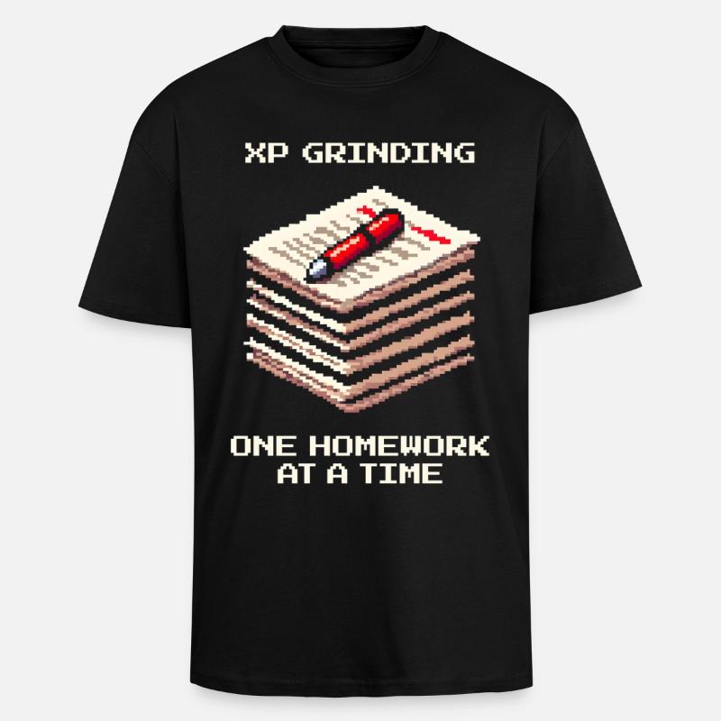 XP Grind : Devoirs pour devoirs | École - T-shirt unisexe oversize épais - noir