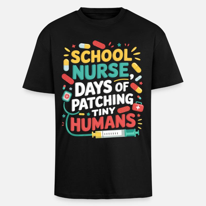 Minis patchwork d’infirmière scolaire - T-shirt unisexe oversize épais - noir