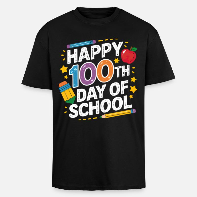 100e jour d’école Conception néon - T-shirt unisexe oversize épais - noir