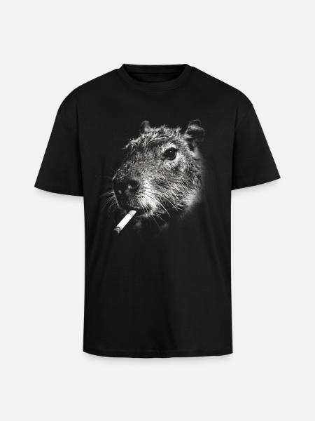 Fumer, cigarette, capybara, fumer une cigarette - T-shirt unisexe oversize épais - noir