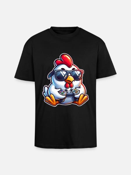 Gamer Huhn mit Controller - Oversized Heavyweight Unisex T-Shirt - Schwarz