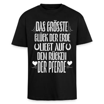 Das größte glück der Erde liegt auf den Pferden - Oversized Heavyweight Unisex T-Shirt - Schwarz - Vorne - Alina (178cm) & Michal (187cm)