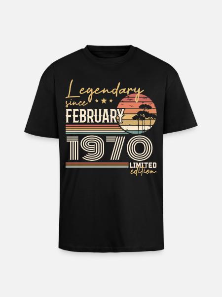 February 1970 Anniversary 1970 Legends February - Unisex Oversized Heavyweight T-shirt - black