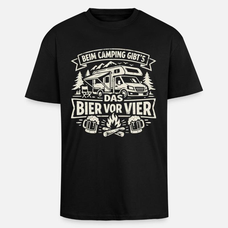 Camping | Beer before four - Unisex Oversized Heavyweight T-shirt - black