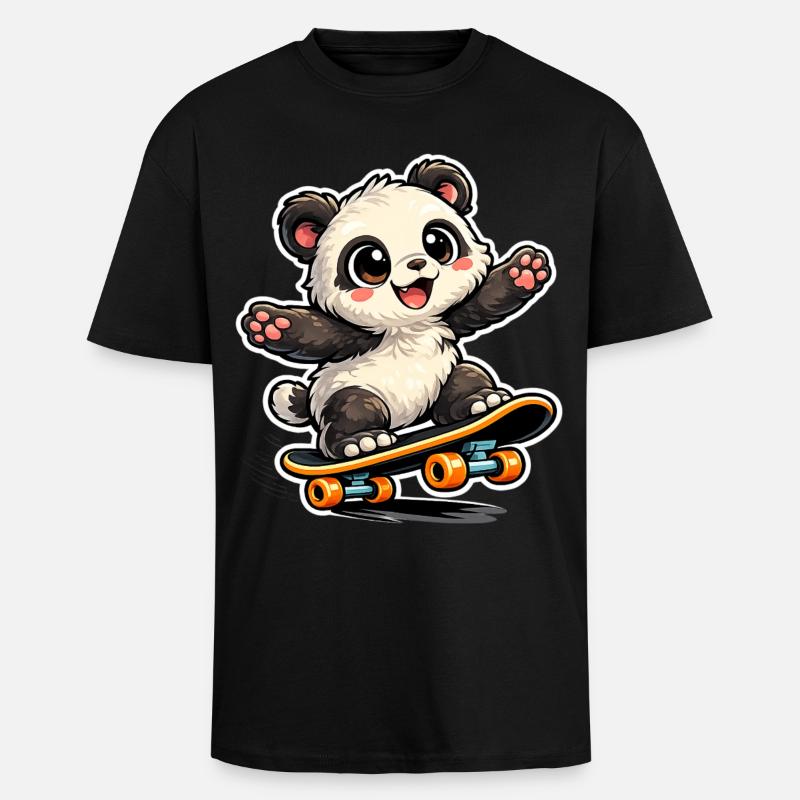 Panda Skateboard Freude - Oversized Heavyweight Unisex T-Shirt - Schwarz