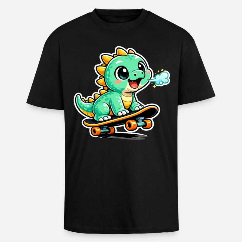 Héros du skateboard Dino vert - T-shirt unisexe oversize épais - noir