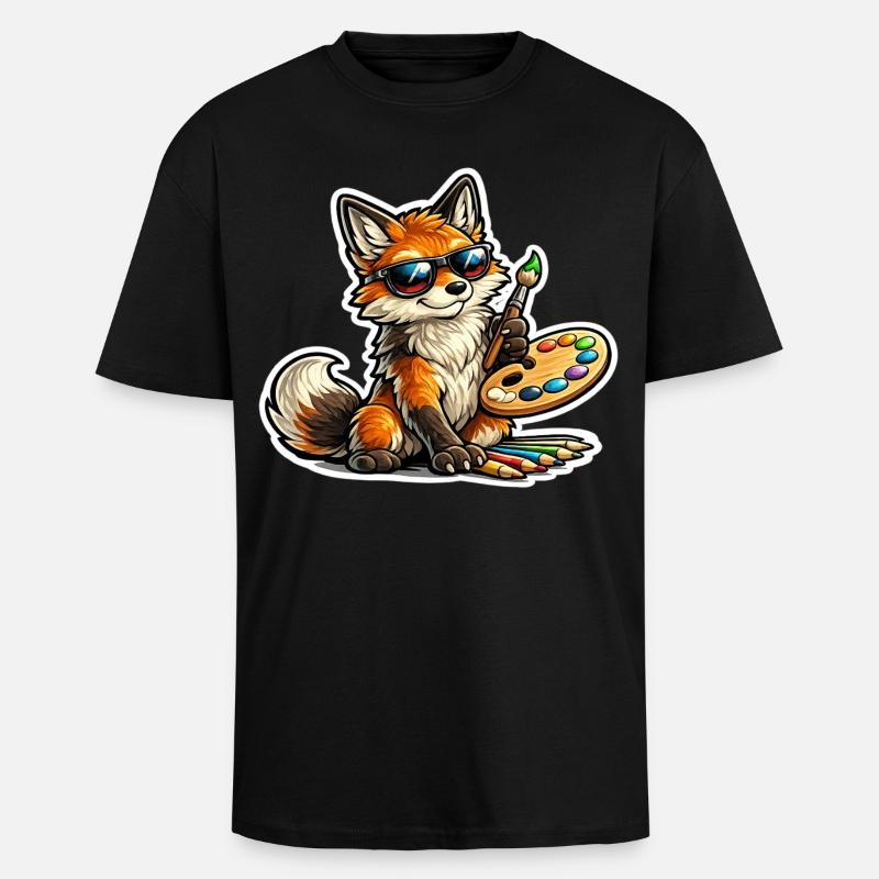 Naughty Fox Painter with Palette - Unisex Oversized Heavyweight T-shirt - black