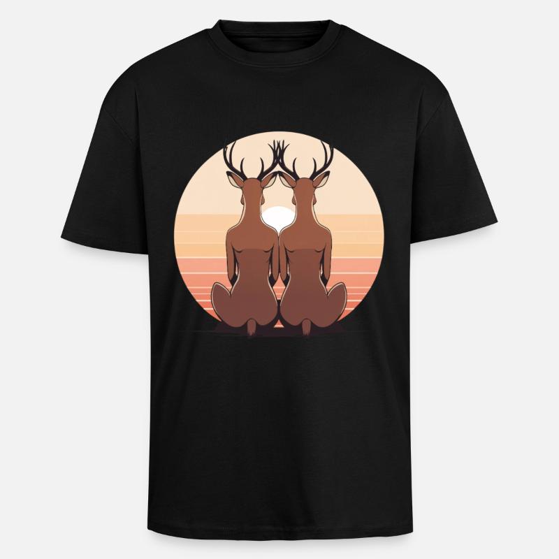Zwei Hirsche im Abendkreis - Oversized Heavyweight Unisex T-Shirt - Schwarz
