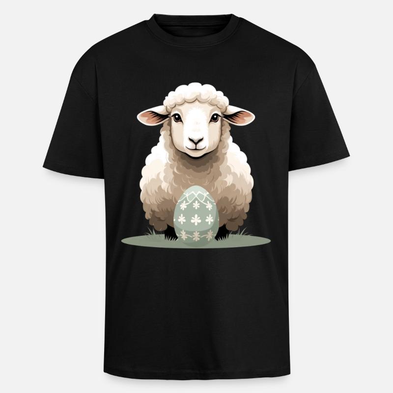 Cuddly lamb with Easter egg - Unisex Oversized Heavyweight T-shirt - black