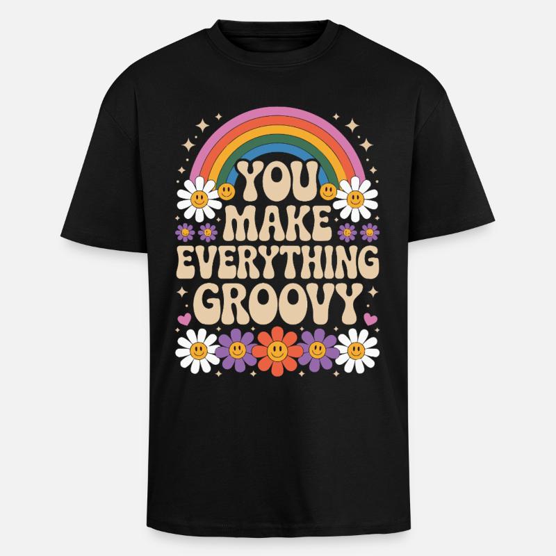You Make Everything Groovy - Retro Rainbow - Oversized Heavyweight Unisex T-Shirt - Schwarz