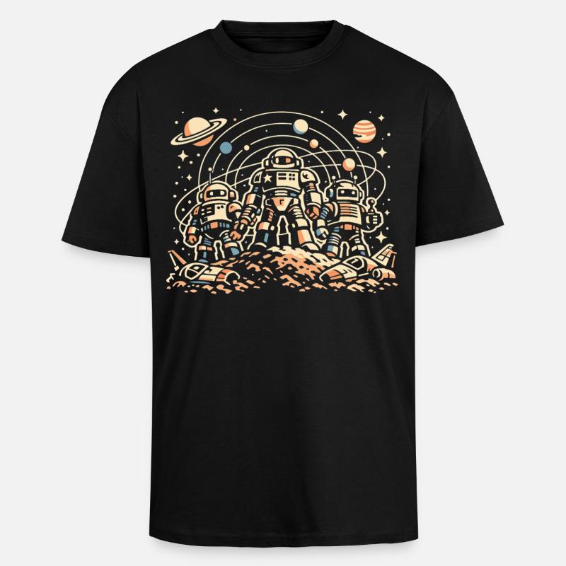 Astronautes sur lune orbitale - T-shirt unisexe oversize épais - noir