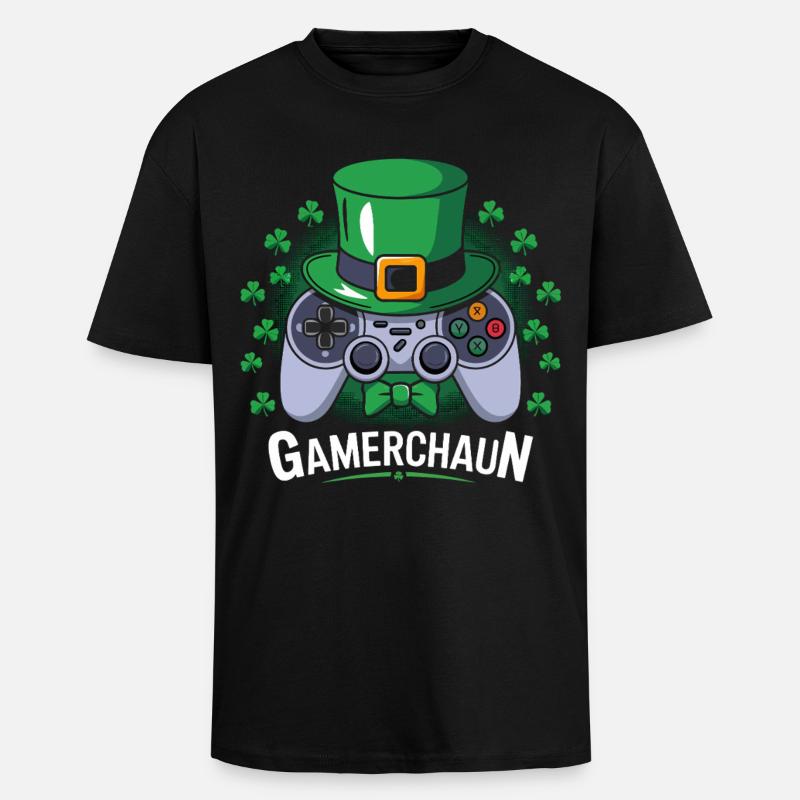 GameChaun Leprechaun Controller Motif - Unisex Oversized Heavyweight T-shirt - black