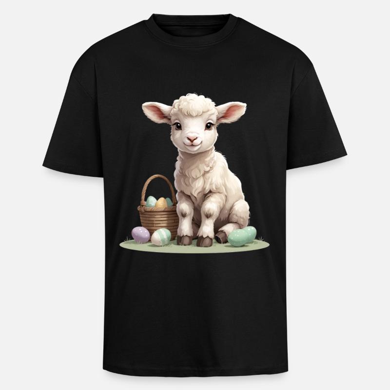Pastel lamb with Easter eggs - Unisex Oversized Heavyweight T-shirt - black