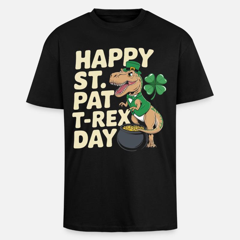 Dino Leprechaun St Patrick Day - Unisex Oversized Heavyweight T-shirt - black