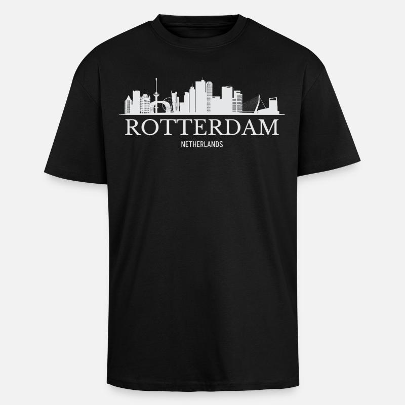 Rotterdam Skyline, Rotterdam Pays-Bas - T-shirt unisexe oversize épais - noir