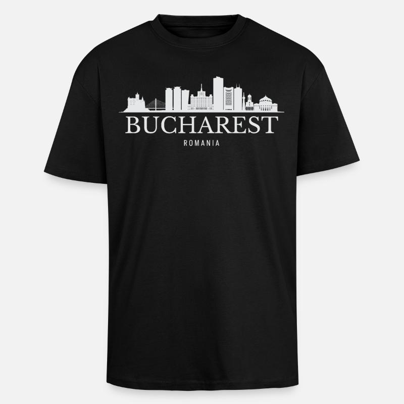 Silhouette de Bucarest, Roumanie de Bucarest - T-shirt unisexe oversize épais - noir