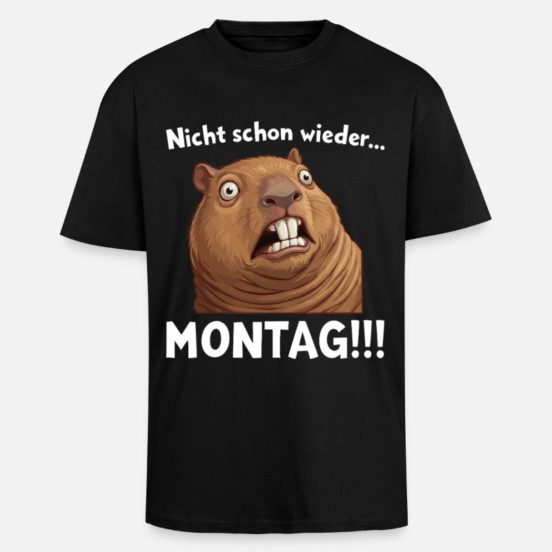 Capybara saying: Not Monday again! - Unisex Oversized Heavyweight T-shirt - black