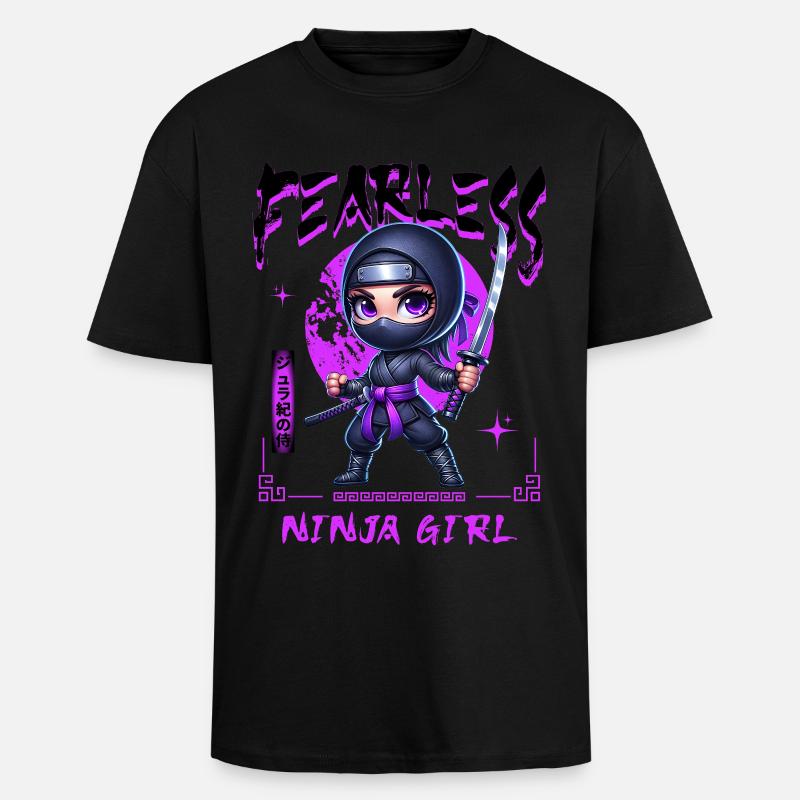 Ninja Mädchen Chibi mit Katana - Oversized Heavyweight Unisex T-Shirt - Schwarz