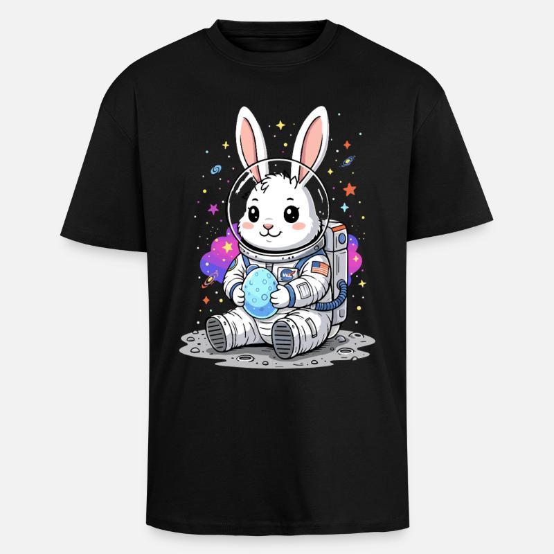 Astronaut Easter Bunny Space - Unisex Oversized Heavyweight T-shirt - black