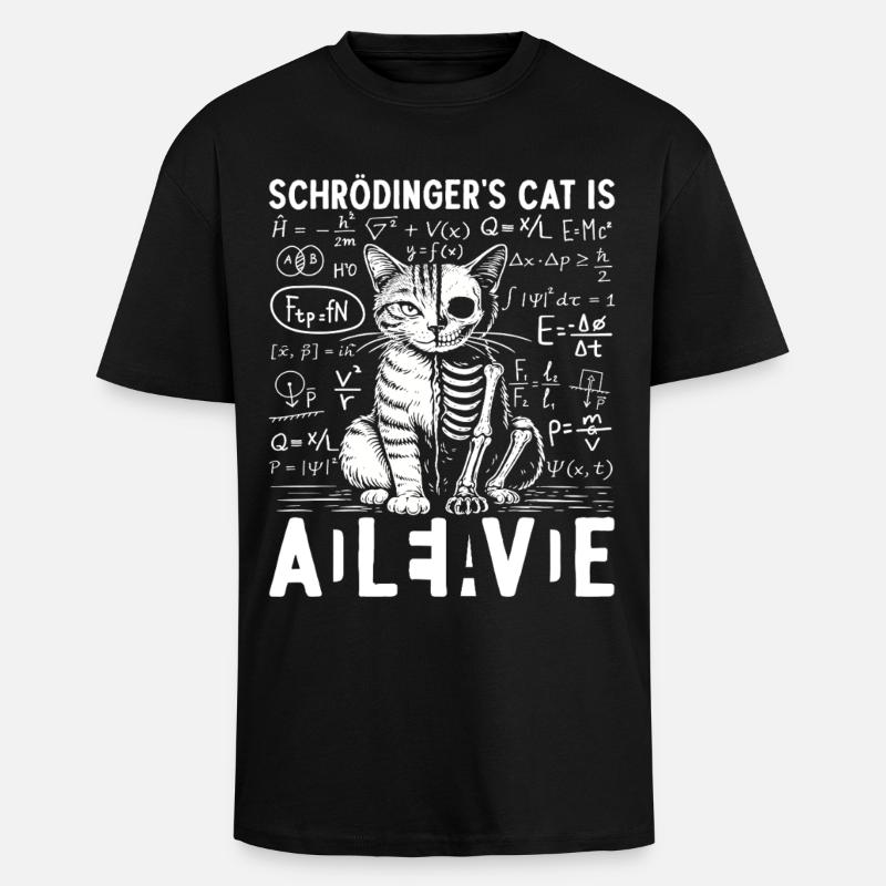 Le chat vivant de Schrödinger - T-shirt unisexe oversize épais - noir