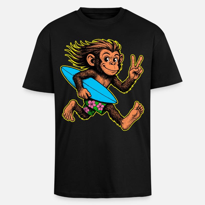 Surf-Monkey-Surf-Vibes - Oversized Heavyweight Unisex T-Shirt - Schwarz