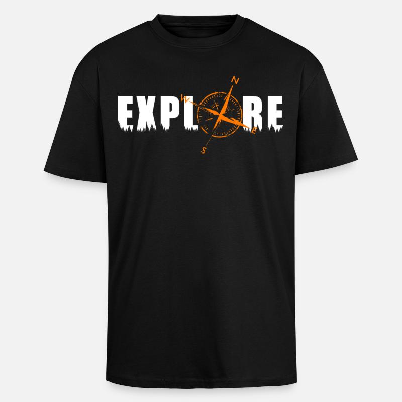 Explore Motiv mit einem Kompass - Oversized Heavyweight Unisex T-Shirt - Schwarz