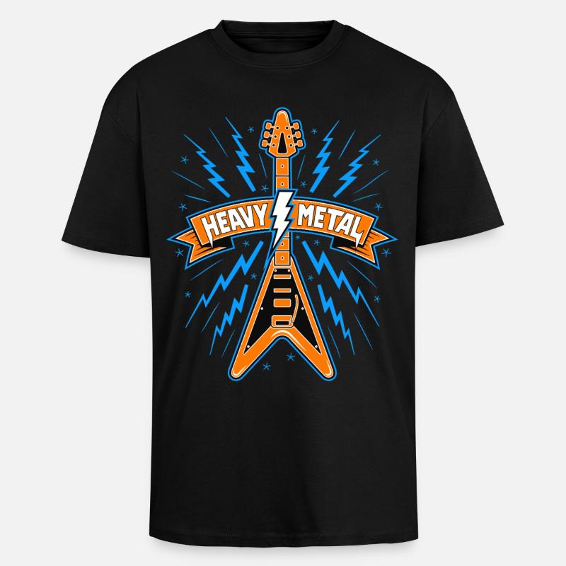 Heavy Metal-banner med gitarr - Tjock Oversized T-shirt - svart