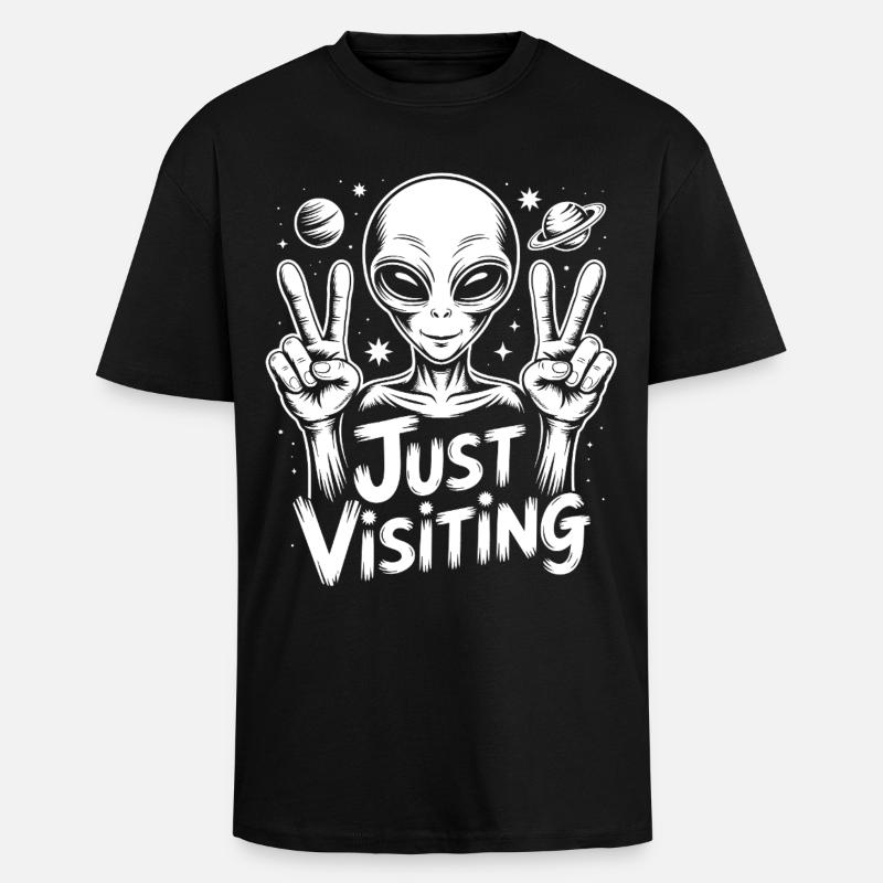 Alien Peace Visitor - Oversized Heavyweight Unisex T-Shirt - Schwarz